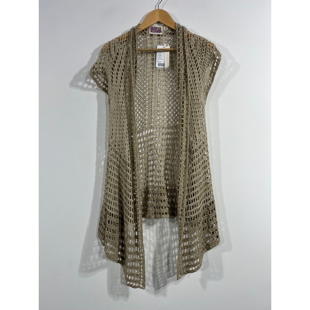 Rosie Neira Hand Knit Granola Cottagecore Crochet Cardigan Cotton Linen Large